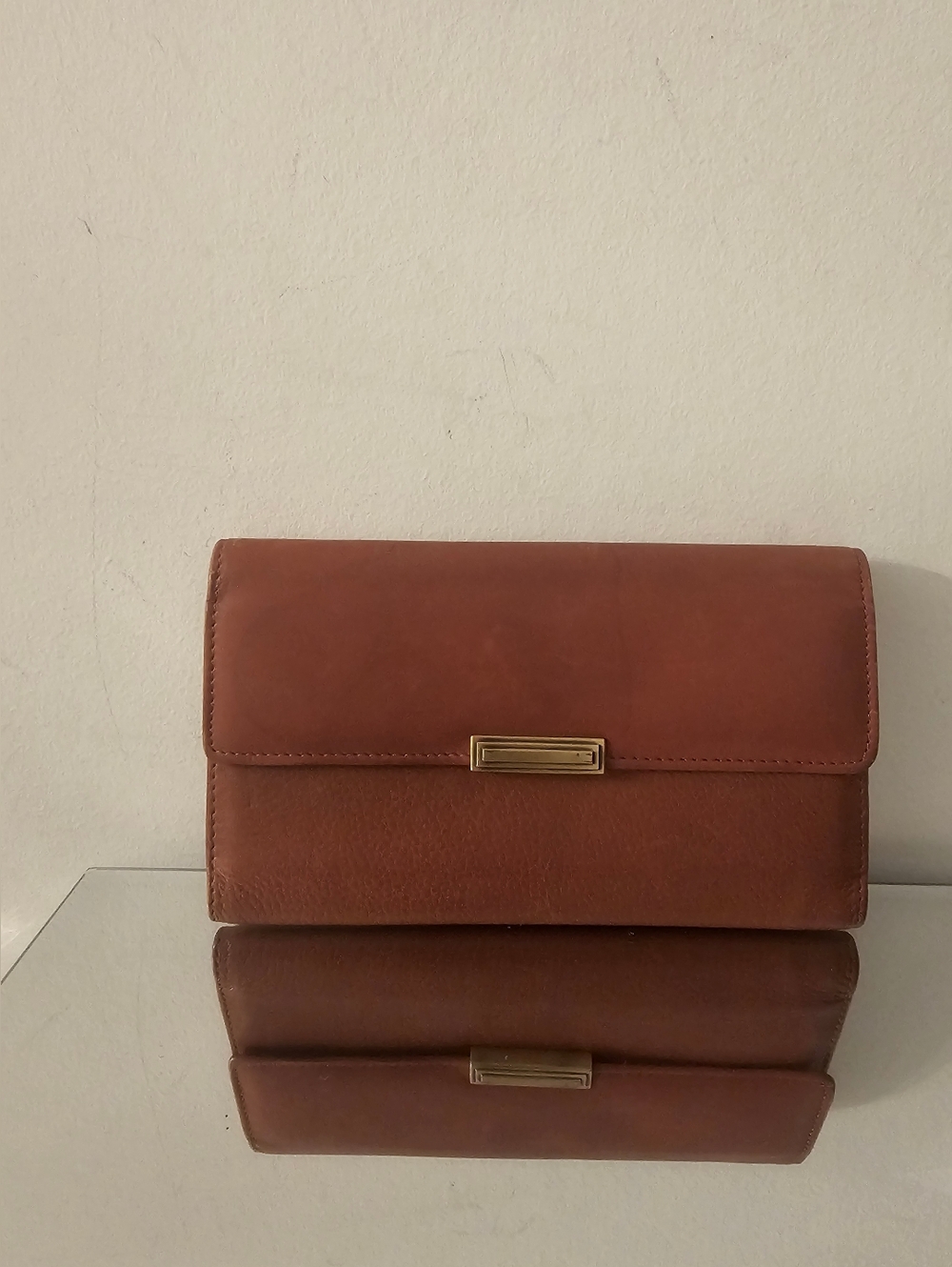 Amity Men's Leather Clutch Wallet in Brown with Gold Accent